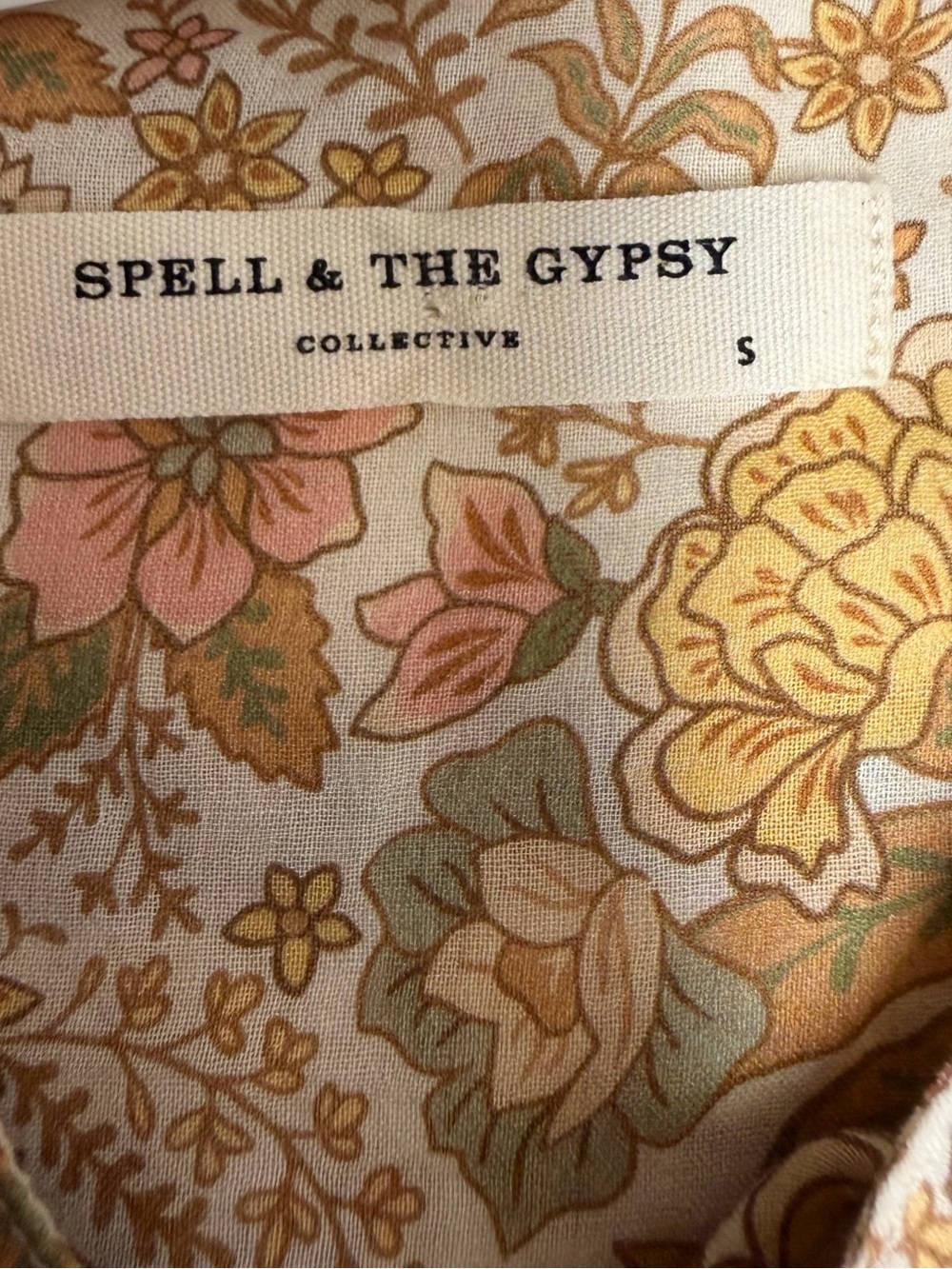 Spell & the Gypsy Boho Floral Tassel Blouse - Cream & Mustard sz Small - Picture 5 of 9